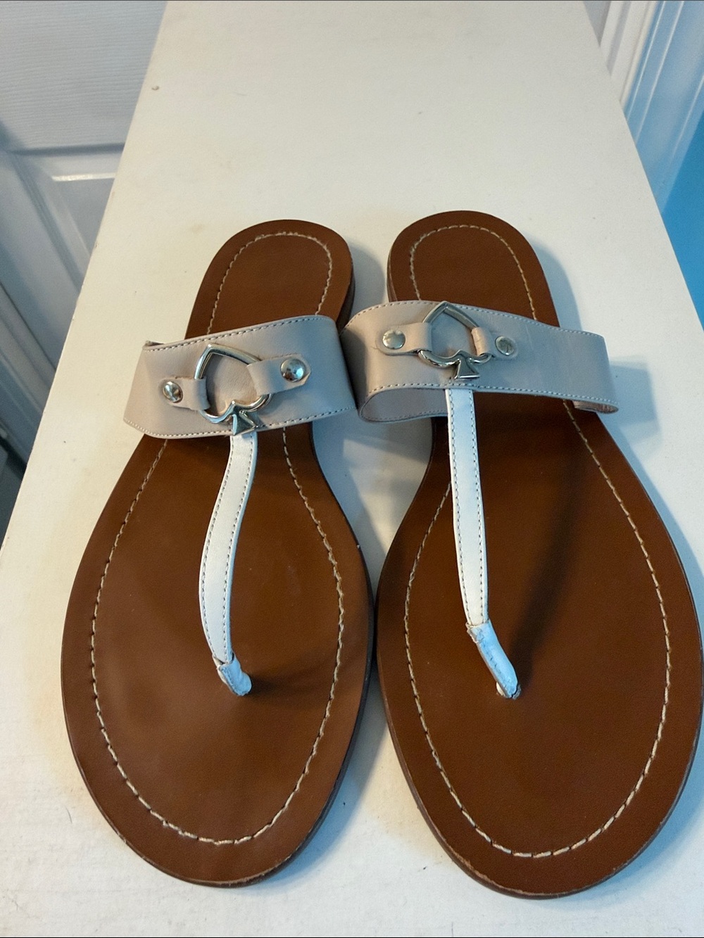 kate spade Brown Footbed Sandals with White Straps